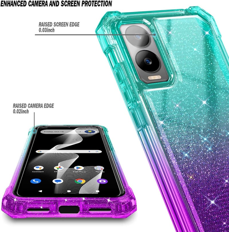 WDHD for Cricket Icon 6 Case (SL219C), AT&T Verge (SL219A) with [Built-in Screen Protector] 9FT Military Grade Drop Tested, Full-Body Protective Shockproof Bumper Cover (Glitter Aqua/Purple) - Image 3